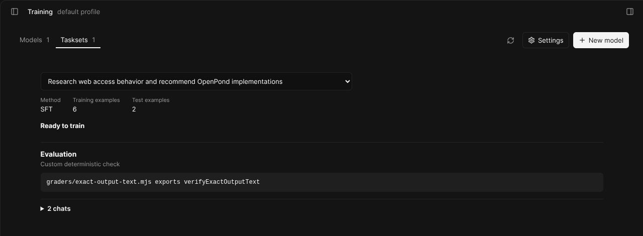 OpenPond tasksets as a bridge from work to measured improvement.